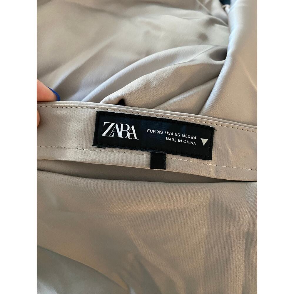 Zara Satin Midi Skirt Taupe Bias Cut Minimalist Size XS - Picture 3 of 3